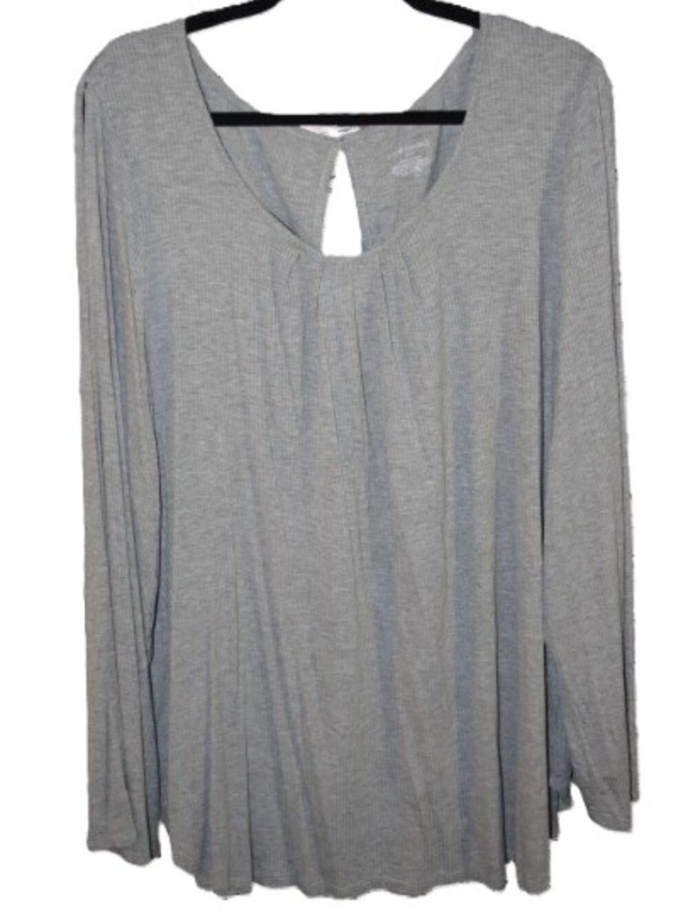 Lane Bryant Tunic Top 26/28 4X Ribbed Pleat Long Sleeve Keyhole Back Sleeves Gra